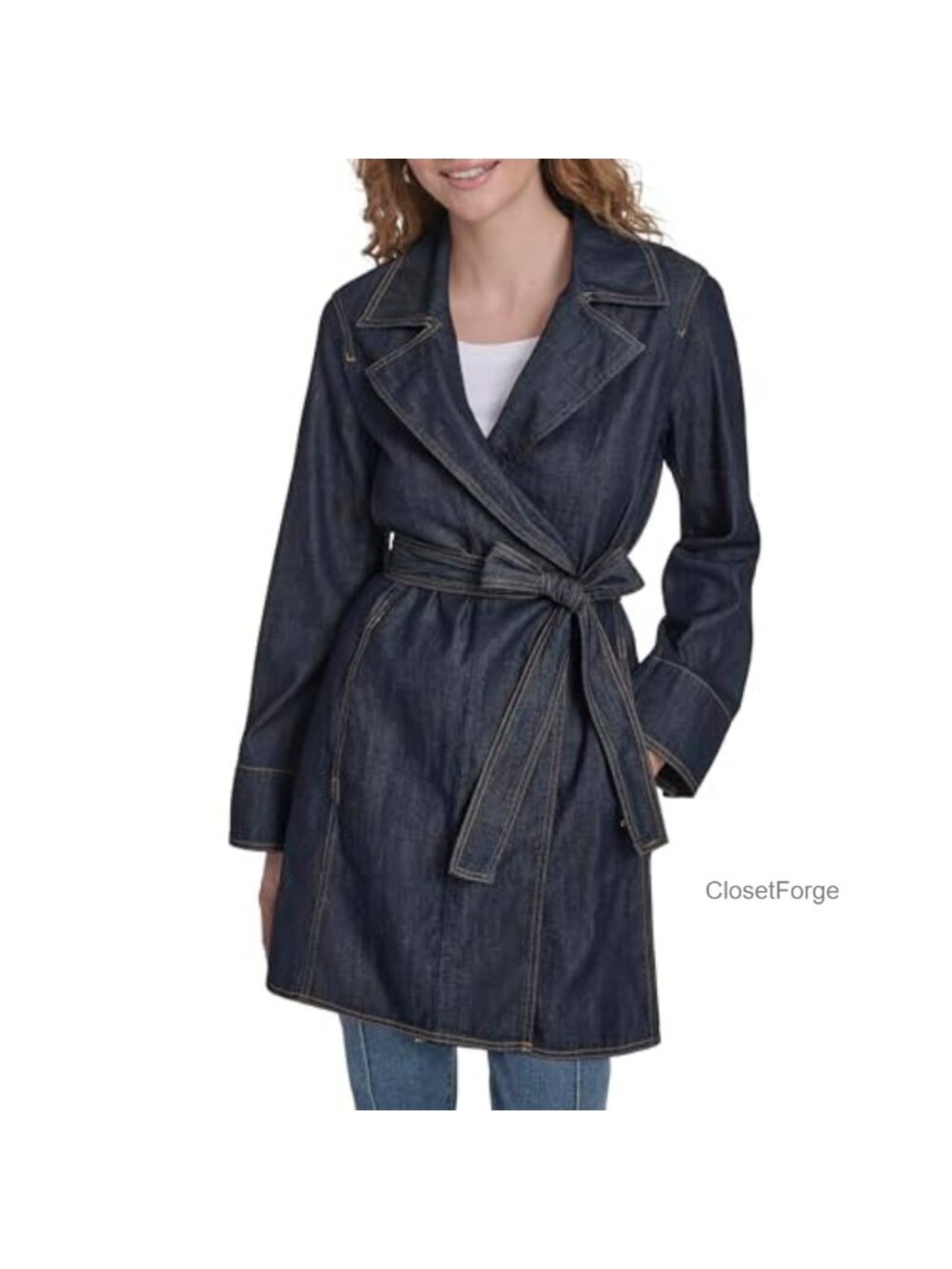 Women's Denim Jean Trench Jacket Outerwear